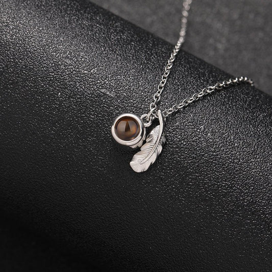 Custom Feather Glow Hidden Photo Necklace