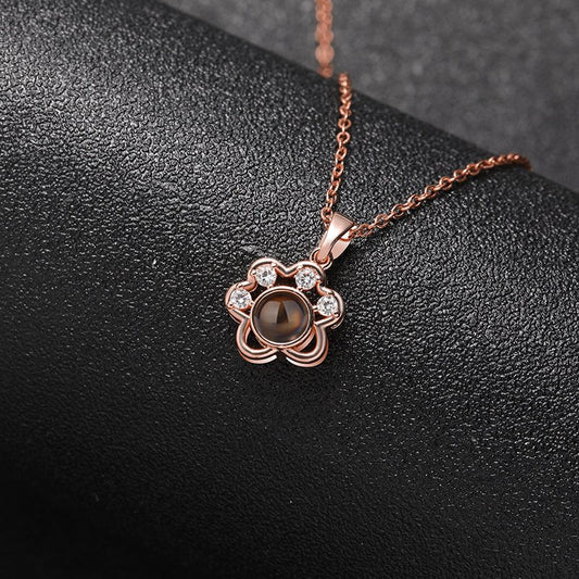 Custom Glittering Puppy Paw Hidden Photo Necklace