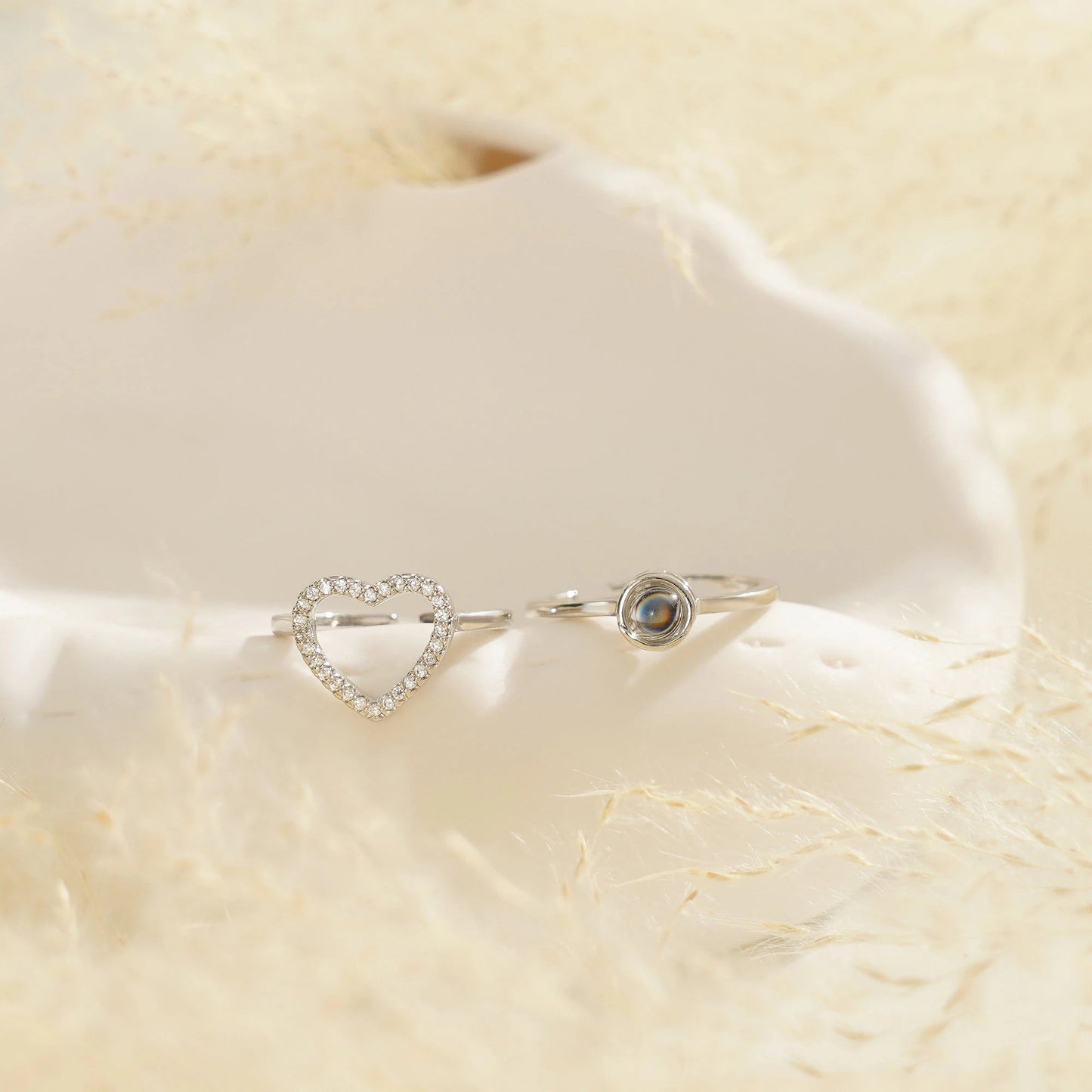 Custom Glow Heart Duo Hidden Photo Ring