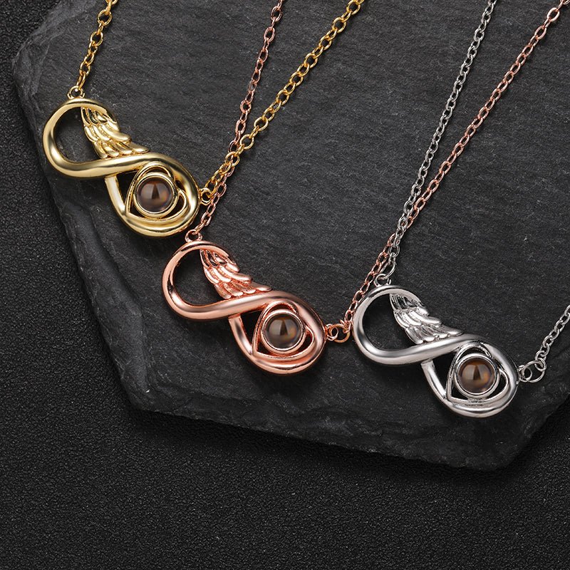 Custom Infinity Wing Heart Hidden Photo Necklace