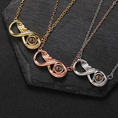 Custom Infinity Wing Heart Hidden Photo Necklace