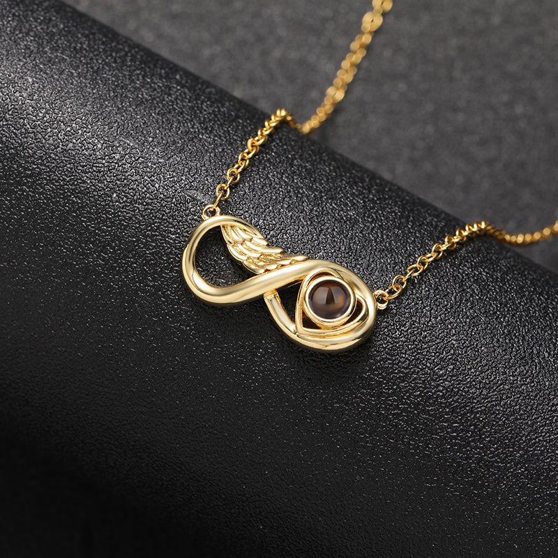 Custom Infinity Wing Heart Hidden Photo Necklace