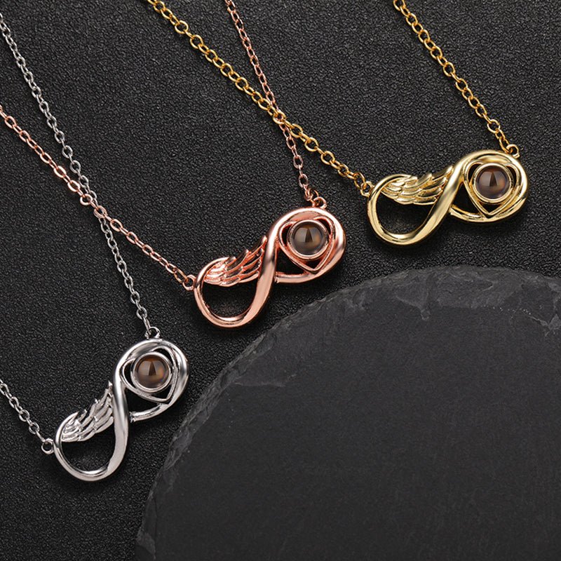 Custom Infinity Wing Heart Hidden Photo Necklace