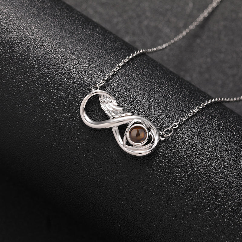 Custom Infinity Wing Heart Hidden Photo Necklace
