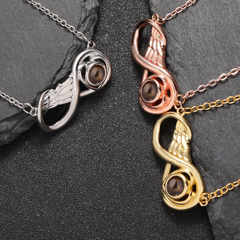 Custom Infinity Wing Heart Hidden Photo Necklace