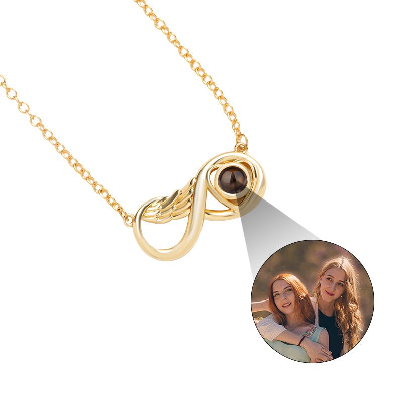 Custom Infinity Wing Heart Hidden Photo Necklace