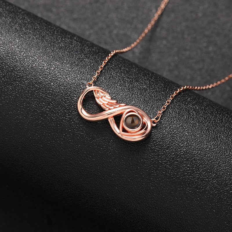 Custom Infinity Wing Heart Hidden Photo Necklace