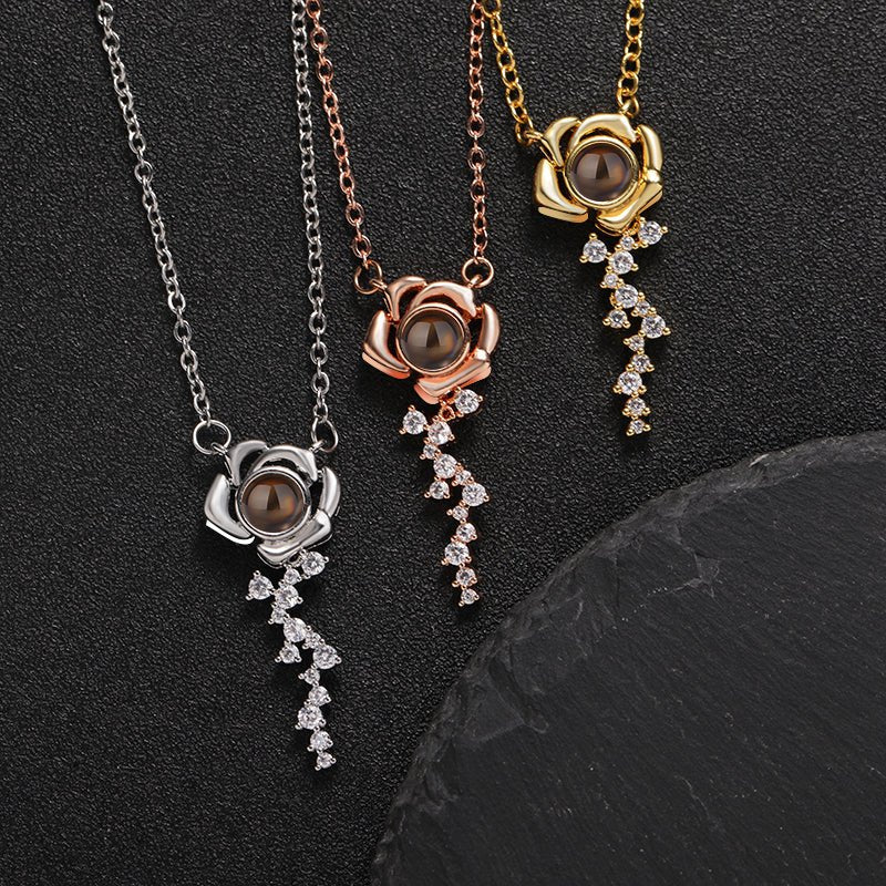 Custom Rose Elegance Hidden Photo Necklace
