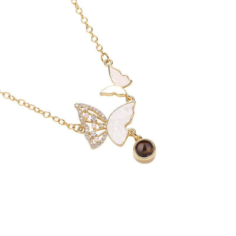 Custom Sparkly Butterflies Hidden Photo Necklace