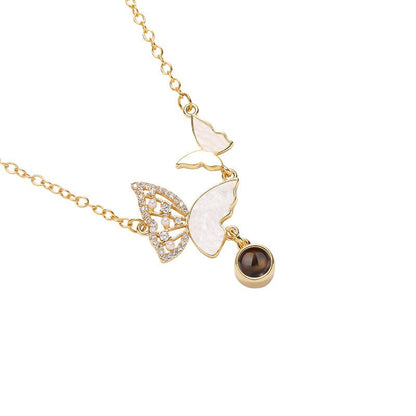 Custom Sparkly Butterflies Hidden Photo Necklace