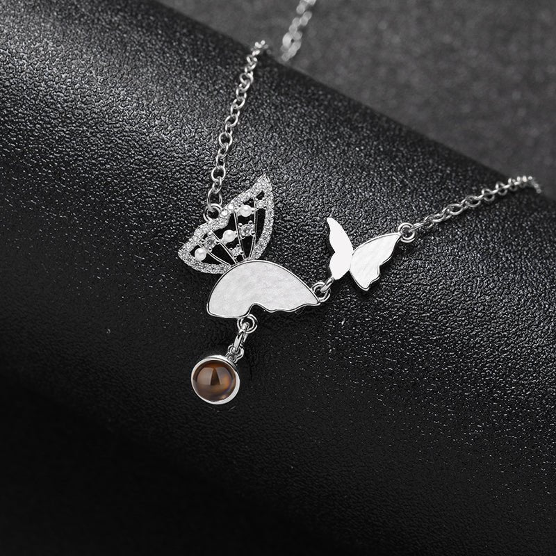 Custom Sparkly Butterflies Hidden Photo Necklace