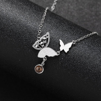 Custom Sparkly Butterflies Hidden Photo Necklace