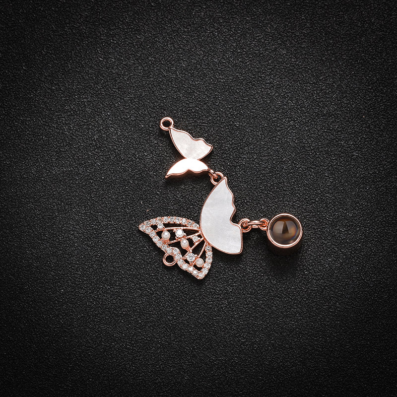 Custom Sparkly Butterflies Hidden Photo Necklace
