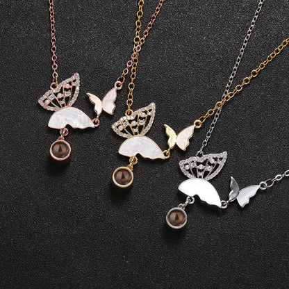 Custom Sparkly Butterflies Hidden Photo Necklace