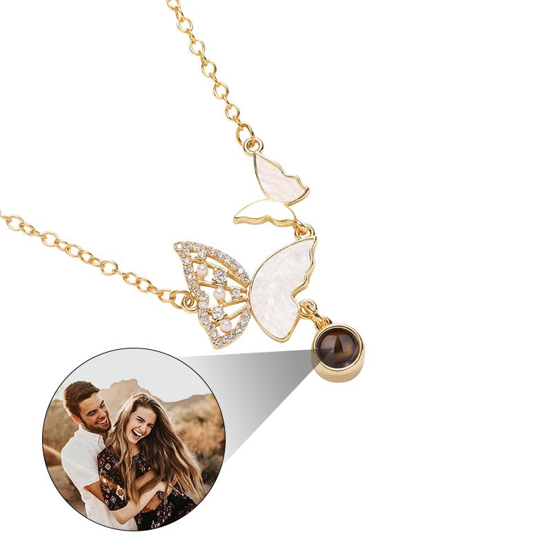 Custom Sparkly Butterflies Hidden Photo Necklace