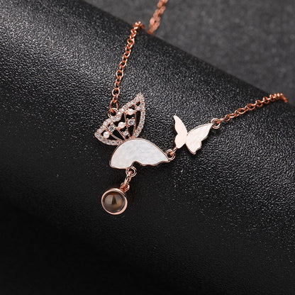 Custom Sparkly Butterflies Hidden Photo Necklace