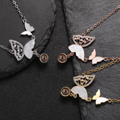 Custom Sparkly Butterflies Hidden Photo Necklace