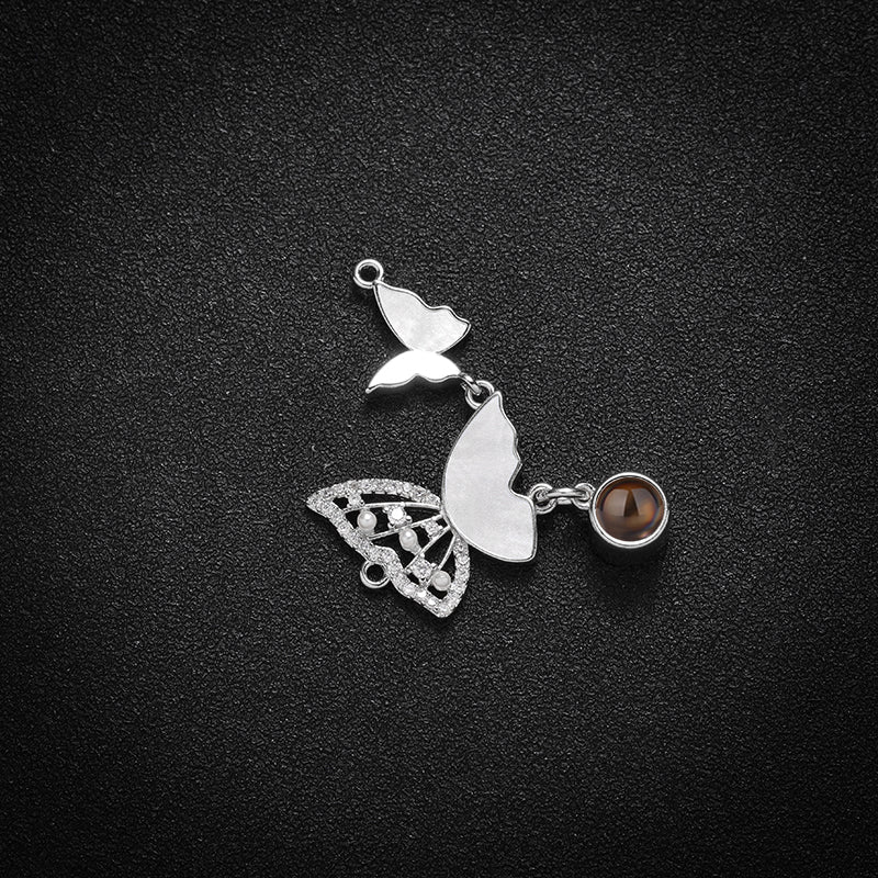 Custom Sparkly Butterflies Hidden Photo Necklace