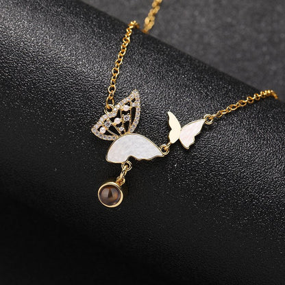 Custom Sparkly Butterflies Hidden Photo Necklace