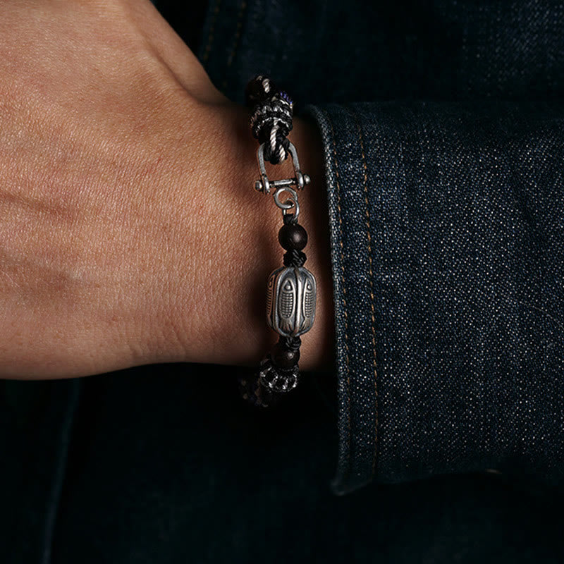 Buddha Stones 925 Sterling Silver Koi Fish Wealth Reincarnation Knot Braid String Bracelet