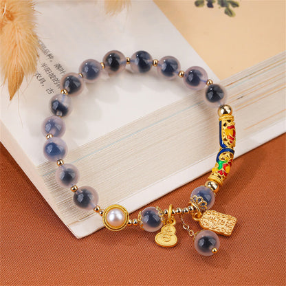 Buddha Stones Armband mit natürlichem blauem Candy-Achat, Amulett, Stärke 