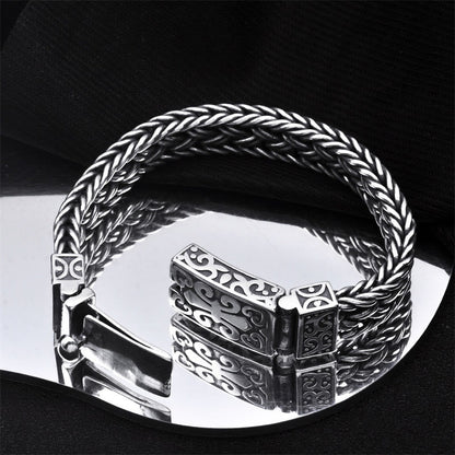 Pulsera de cadena trenzada curativa con diseño de tótem de vid retro y piedras de Buda