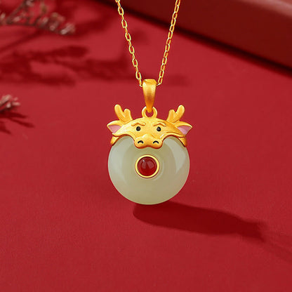 Collar con colgante de ágata roja y jade hetiano de Buda en plata de ley 925 con protección de la suerte del año del dragón y el zodiaco chino. 