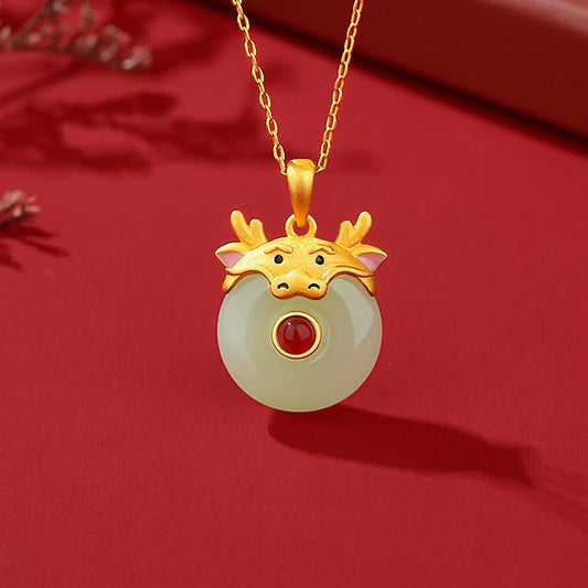 Collar con colgante de ágata roja y jade hetiano de Buda en plata de ley 925 con protección de la suerte del año del dragón y el zodiaco chino. 