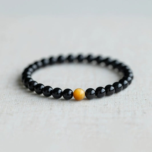 Buddha Stones Armband aus natürlichem Regenbogen-Obsidian und Tigerauge mit positiver Liebe