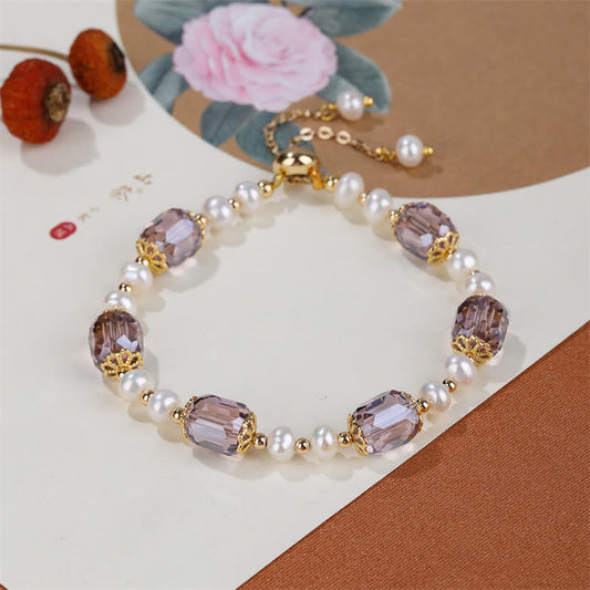 Buddha Stones Armband mit natürlicher Amethystperle und Heilungskette 