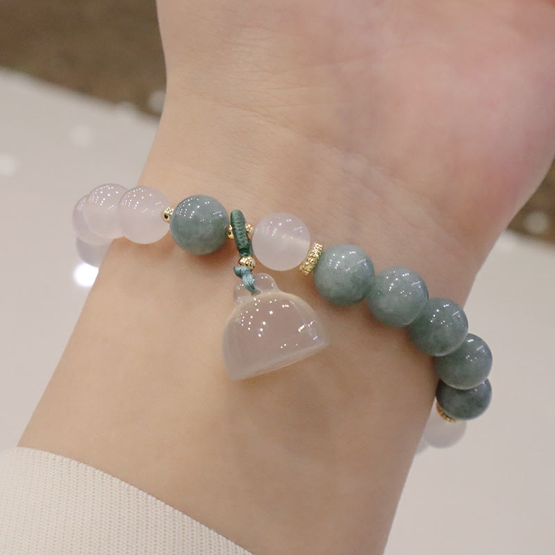 Buddha Stones Weißer Achat Jade Lotusblume Friedensschnalle Schutzarmband 