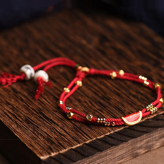 Pulsera trenzada de cuerda roja con diseño de bolas de cinabrio hechas a mano con piedras de Buda