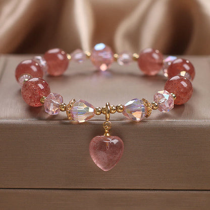 Pulsera de cristal de cuarzo fresa natural con piedras de Buda, con amor, corazón y sanación positiva 