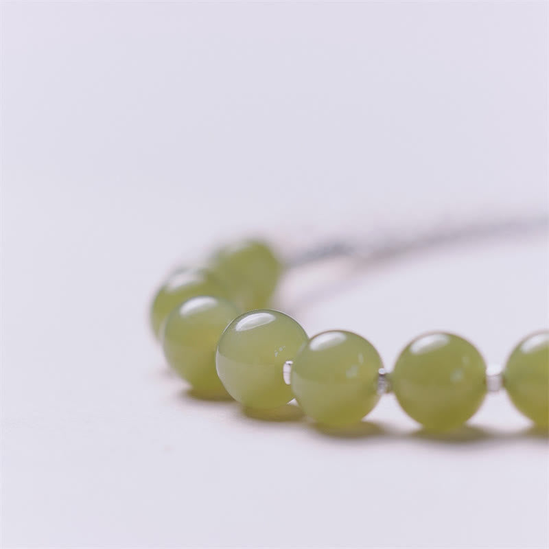 Pulsera de cadena de la suerte con cuentas de jade hetiano de plata de ley 925 y piedras de Buda 
