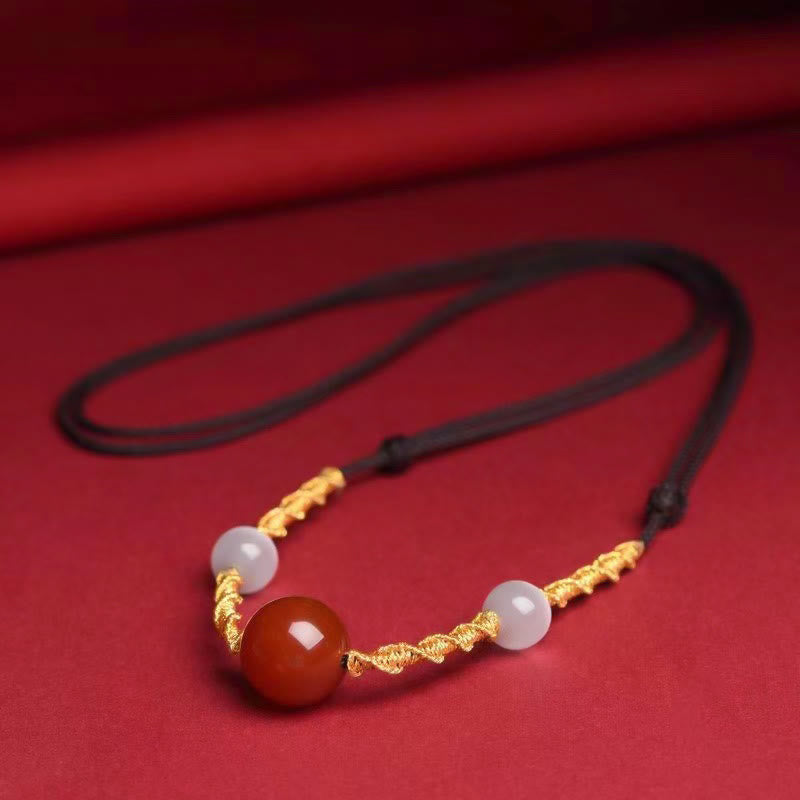 Pulsera de hilo trenzado con ojo de gato de ágata roja natural y piedras de Buda, collar y colgante 