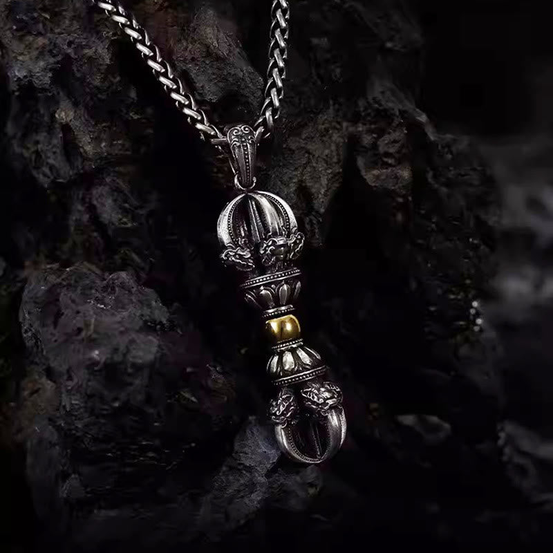 Collar con colgante de riqueza con diseño de Dorje Vajra tibetano y piedras de Buda 