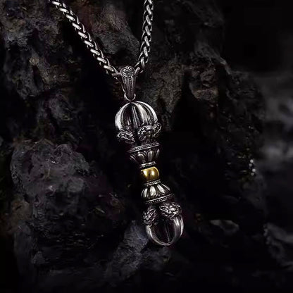 Collar con colgante de riqueza con diseño de Dorje Vajra tibetano y piedras de Buda 