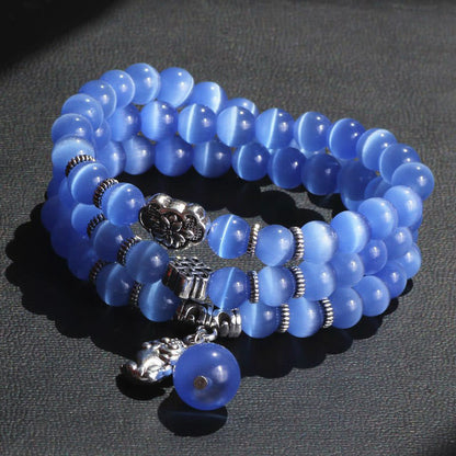 Pulsera triple vuelta con soporte PiXiu de ojo de gato y piedras de Buda