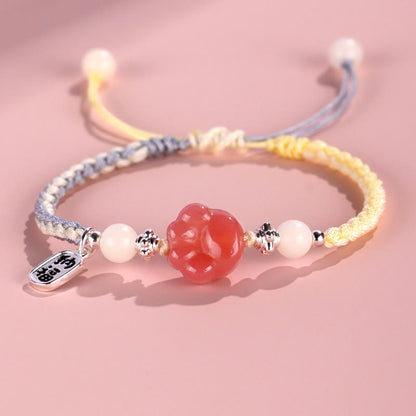 Buddha Stones Yanyuan Agate Cat Claw Paw White Bodhi Seed Fu Character Positive Braided Rope Bracelet