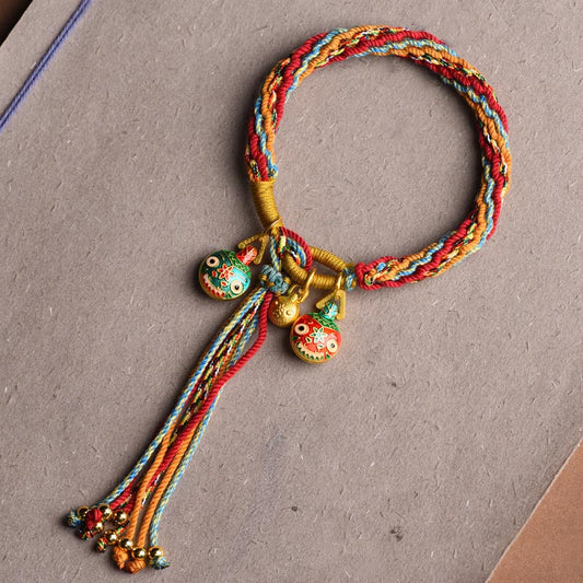 Pulsera trenzada de hilo colorido con nudo de reencarnación y la suerte familiar de la Bestia Tragadora de Oro de Buda 