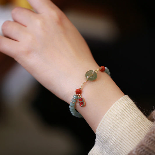 Pulsera de la suerte con hebilla de paz y ágata roja de jade hetiano natural de Buda