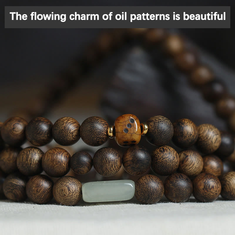 Piedras de Buda 108 cuentas Mala Brunei Agarwood Hetian Jade Yak hueso fuerza equilibrio pulsera 