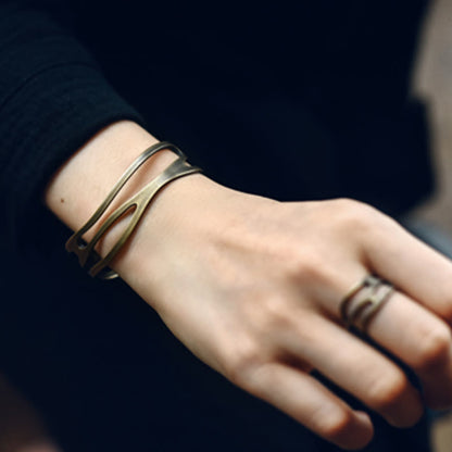 Brazalete ajustable de cobre y latón con piedras de Buda, estilo vintage, curvado y con símbolo de riqueza