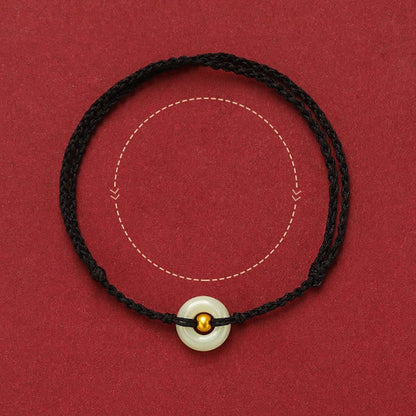 Pulsera trenzada de jade hetian con cuentas de oro 999 y piedras de Buda, con hebilla de paz y abundancia. 