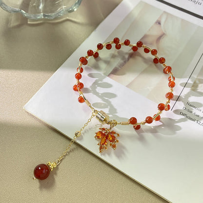 Buddha Stones Rotes Ahornblatt Glücksbringer Armband 