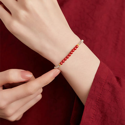 Pulsera de bendición con el símbolo Fu de cinabrio de Buda en plata de ley 925 