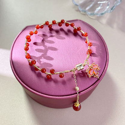 Buddha Stones Rotes Ahornblatt Glücksbringer Armband 