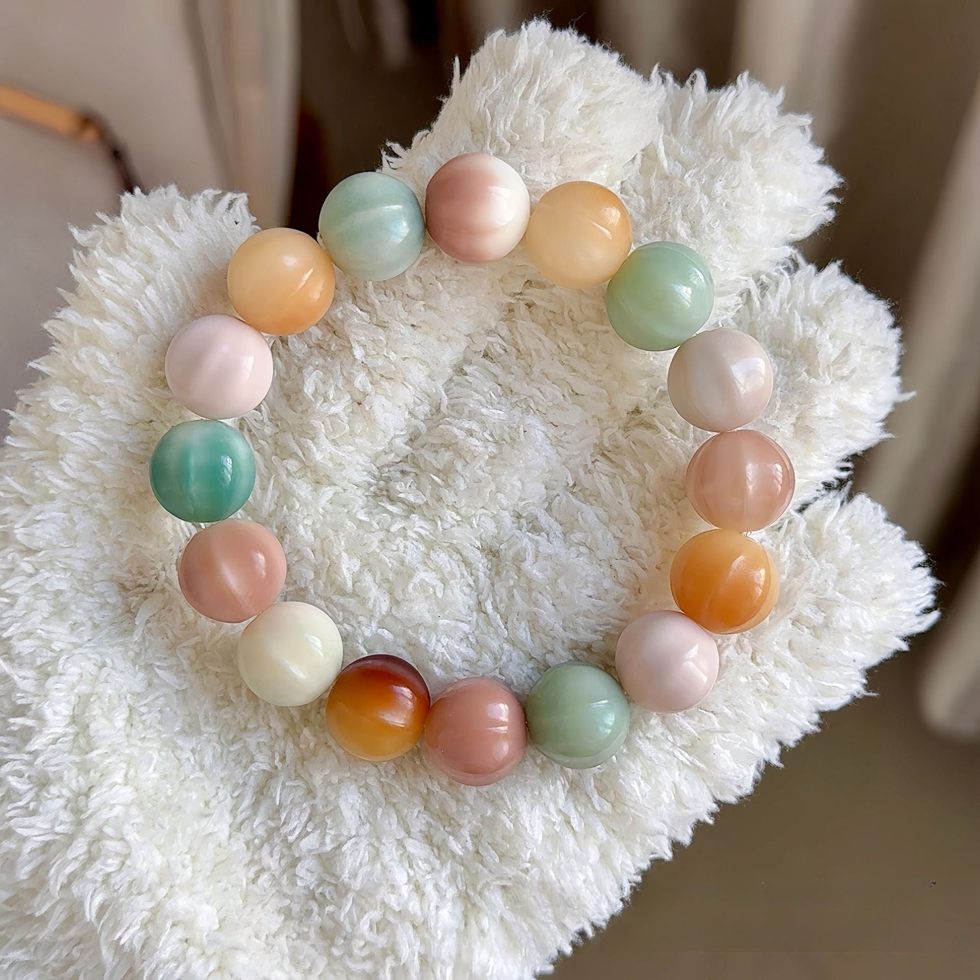 Exquisitely Carved Shark Fin Sea Salt Pink Bodhi Bracelet 14mm - Touch Bling