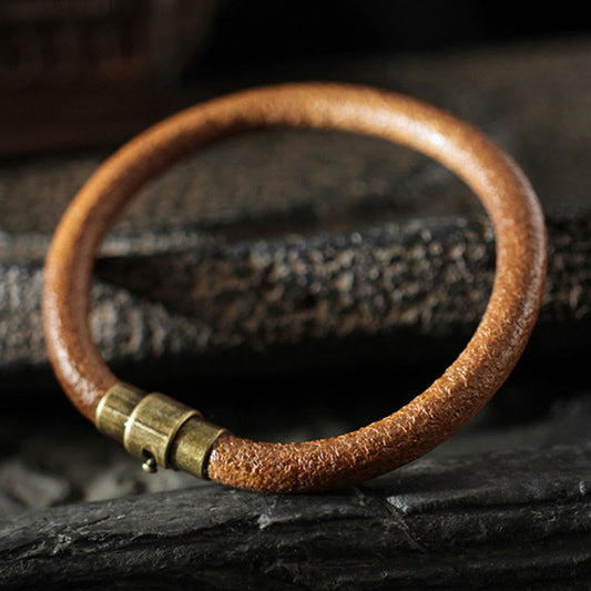 Buddha Stones Retro Leder Glück Heilung Kupfer Magnetschnalle Armband
