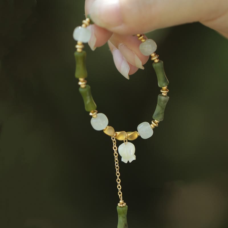 Buddha Stones Grüner Bambus Jade Maiglöckchen Reichtum Armband